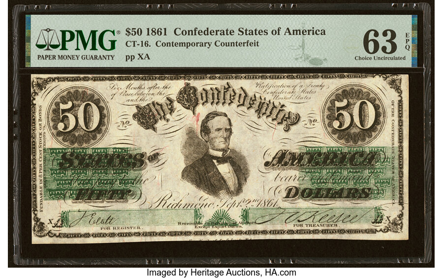 image for: CT16/86F $50 1861 Contemporary Counterfeit PMG Choice Uncirculated 63 EPQ....