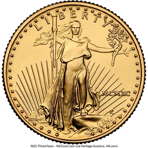 image for: 1990 $10 Quarter-Ounce Gold Eagle MS69 NGC. Mintage 41,000. ...