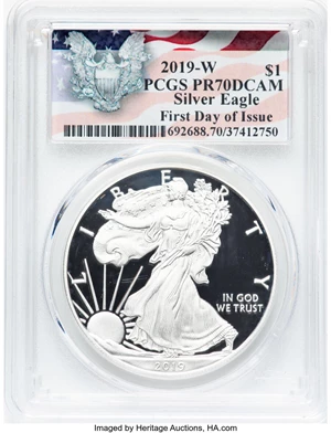 image for: 2019-W $1 Silver Eagle, First Day of Issue PR70 Deep Cameo PCGS. ...