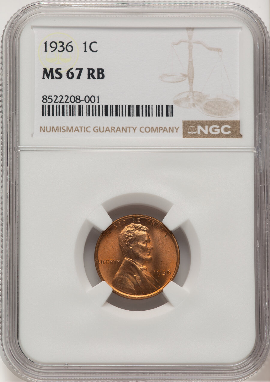 image for: 1936 1C MS67 Red and Brown NGC. NGC Census: (1/0).  Mintage 309,637,569. ...