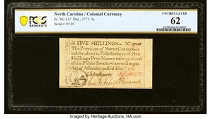image for: North Carolina December, 1771 5s PCGS Banknote Uncirculated 62....