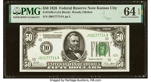 image for: Fr. 2100-J $50 1928 Federal Reserve Note. PMG Choice Uncirculated 64 EPQ....