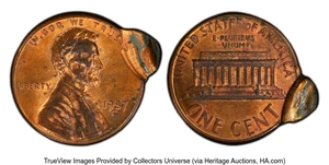 image for: 1987-D 1C Lincoln Cent -- Double Struck Second Strike 95% Off-Center -- MS63 Red and Brown PCGS. PCGS Population: (11/35 an...