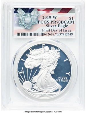 image for: 2019-W $1 Silver Eagle, First Day of Issue PR70 Deep Cameo PCGS. ...