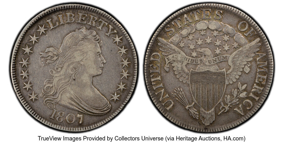 image for: 1807 50C Draped Bust, O-110a, R.2, VF30 PCGS. Mintage 301,076....