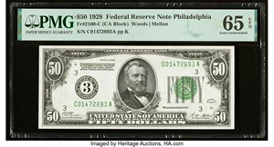 image for: Fr. 2100-C $50 1928 Federal Reserve Note. PMG Gem Uncirculated 65 EPQ....