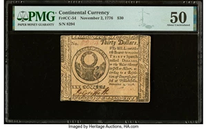 image for: Continental Currency November 2, 1776 $30 PMG About Uncirculated 50....