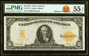 image for: Fr. 1172 $10 1907 Gold Certificate PMG About Uncirculated 55 EPQ....