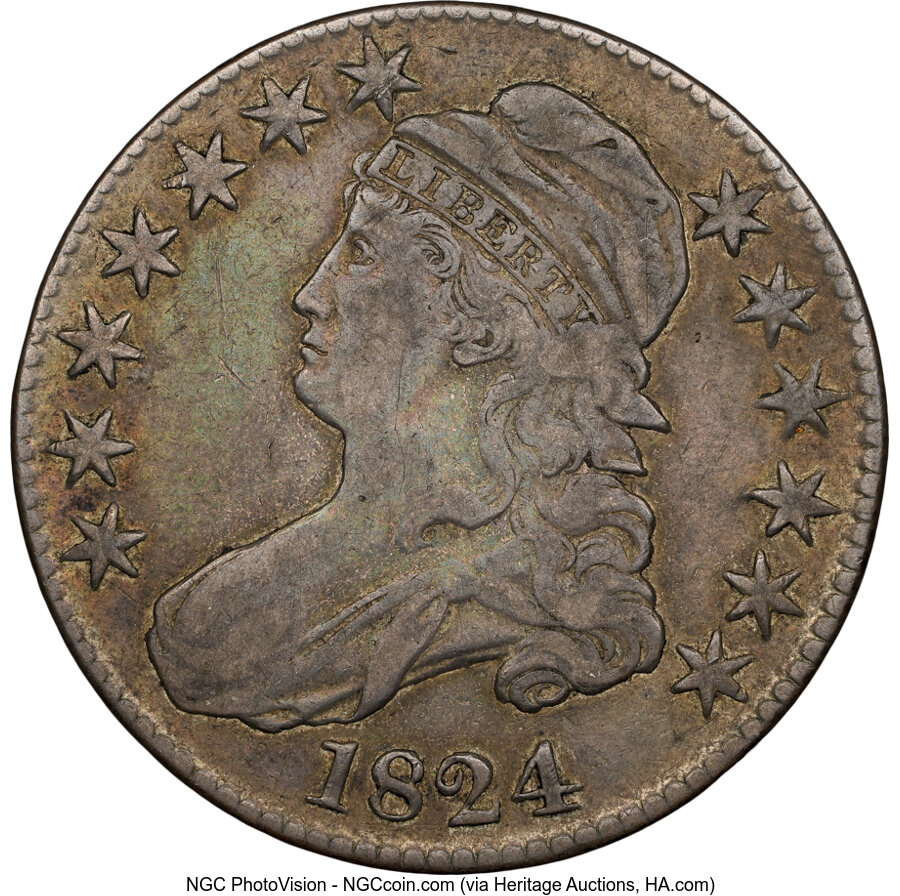 image for: 1824 50C O-107, R.3, VF30 NGC. Mintage 3,504,954....