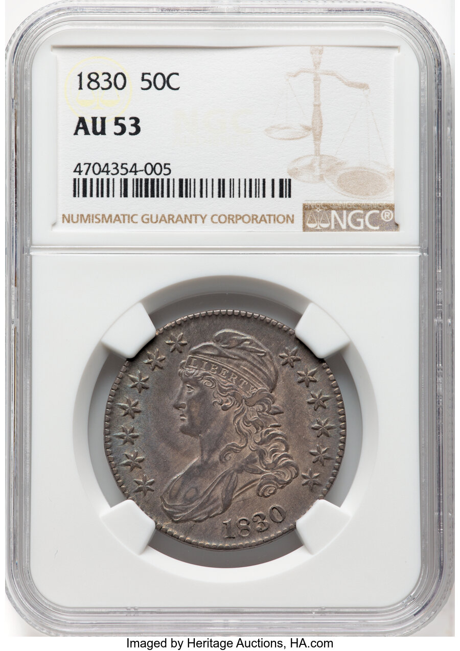 image for: 1830 50C Small 0, O-117, R.2, AU53 NGC.  Mintage 4,764,800....