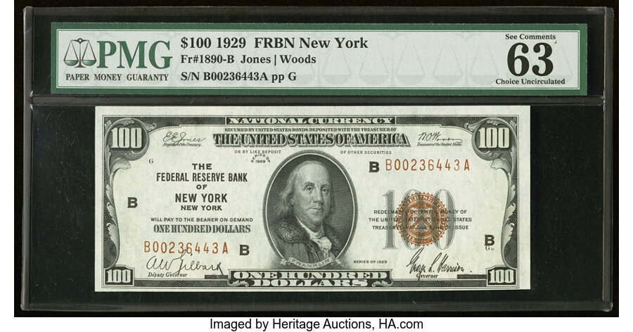 image for: Fr. 1890-B $100 1929 Federal Reserve Bank Note. PMG Choice Uncirculated 63....