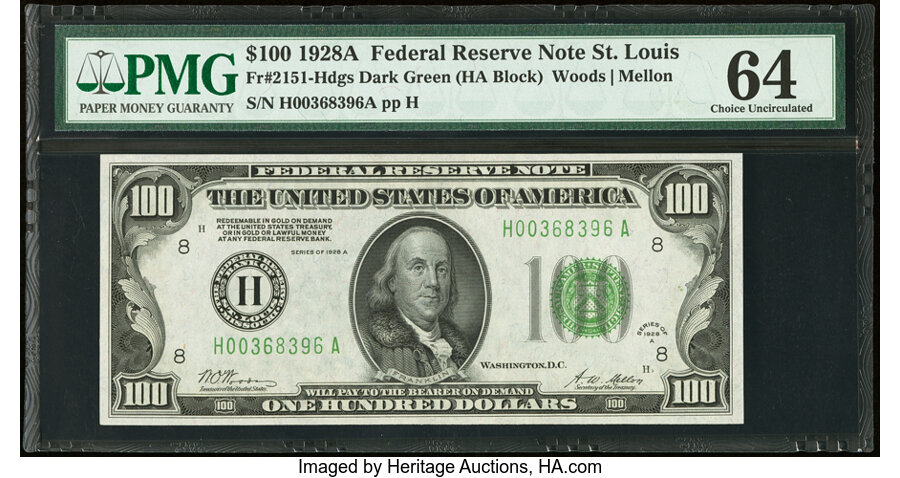 image for: Fr. 2151-H $100 1928A Federal Reserve Note. PMG Choice Uncirculated 64....
