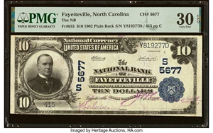 image for: Fayetteville, NC - $10 1902 Plain Back Fr. 633 The National Bank of Fayetteville Ch. # (S)5677 PMG Very Fine 30 EPQ....