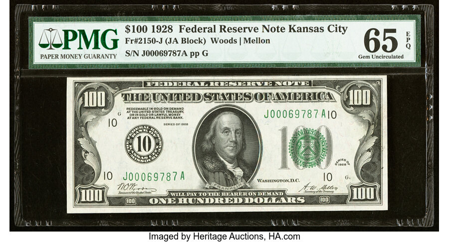 image for: Fr. 2150-J $100 1928 Federal Reserve Note. PMG Gem Uncirculated 65 EPQ....