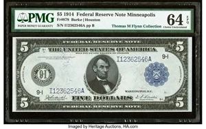 image for: Fr. 878 $5 1914 Federal Reserve Note PMG Choice Uncirculated 64 EPQ....