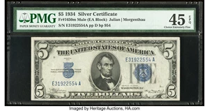 image for: Fr. 1650 $5 1934 Mule Silver Certificate. E-A Block. PMG Choice Extremely Fine 45 EPQ....