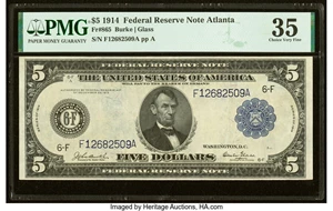 image for: Fr. 865 $5 1914 Federal Reserve Note PMG Choice Very Fine 35....
