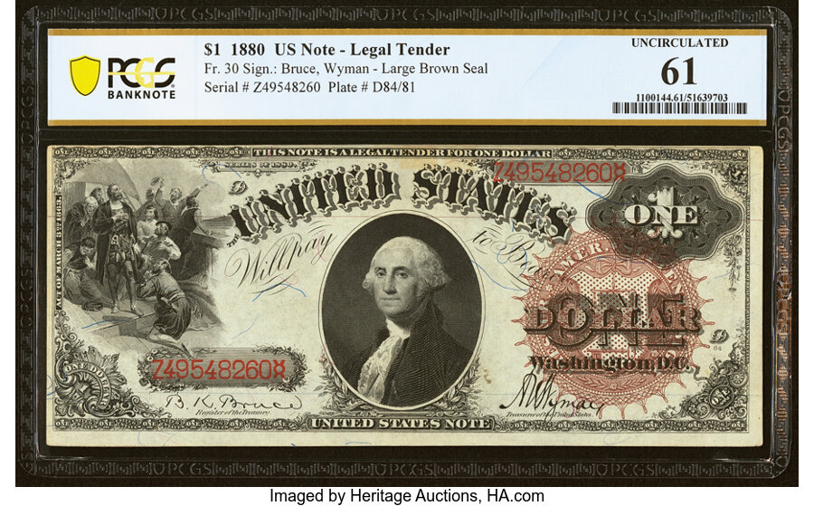 image for: Fr. 30 $1 1880 Legal Tender PCGS Banknote Uncirculated 61....