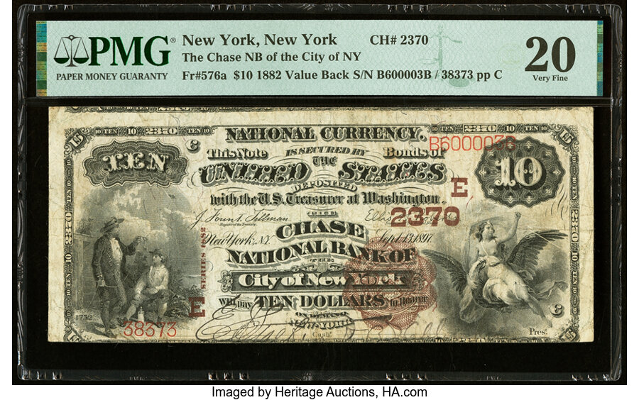 image for: New York, NY - $10 1882 Value Back Fr. 576a The Chase National Bank Ch. # (E)2370 PMG Very Fine 20....