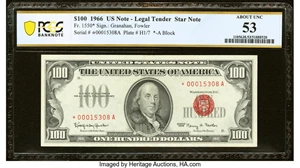 image for: Fr. 1550* $100 1966 Legal Tender Star Note. PCGS Banknote About Uncirculated 53....
