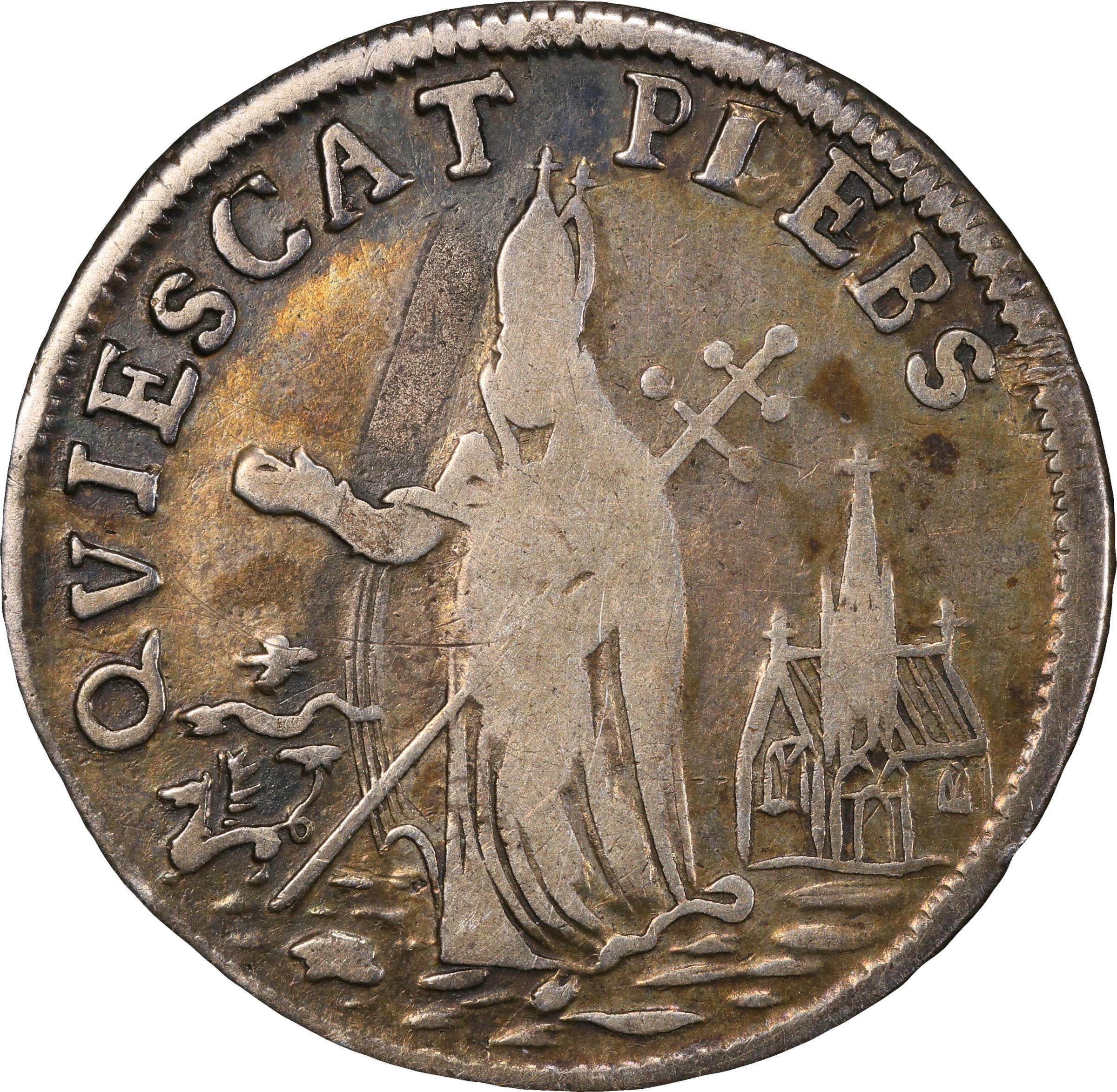 image for: Undated (ca. 1652-1674) St. Patrick Farthing. Martin 1d.1-Ba.11, W-11520. Rarity-6+. Silver. Nothing Below King. Fine-15 (PCGS).