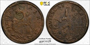 image for: Undated (ca. 1652-1674) St. Patrick Farthing. Martin 3b.5-Db.3, W-11500. Rarity-6. Copper. Sea Beasts Below King, Masonic Punctuation. EF Details--Environmental Damage (PCGS).