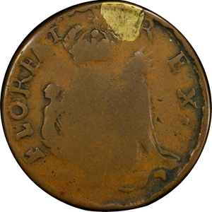 image for: Undated (ca. 1652-1674) St. Patrick Farthing. Martin 4b.1-Ge.3, W-11500. Rarity-6. Copper. Sea Beasts Below King, Stars in Legend. Good-4 (PCGS).