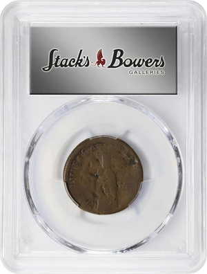 image for: Undated (ca. 1652-1674) St. Patrick Farthing. Martin 4b.1-Ge.3, W-11500. Rarity-6. Copper. Sea Beasts Below King, Stars in Legend. Good-4 (PCGS).