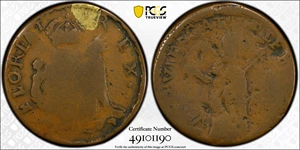 image for: Undated (ca. 1652-1674) St. Patrick Farthing. Martin 4b.1-Ge.3, W-11500. Rarity-6. Copper. Sea Beasts Below King, Stars in Legend. Good-4 (PCGS).