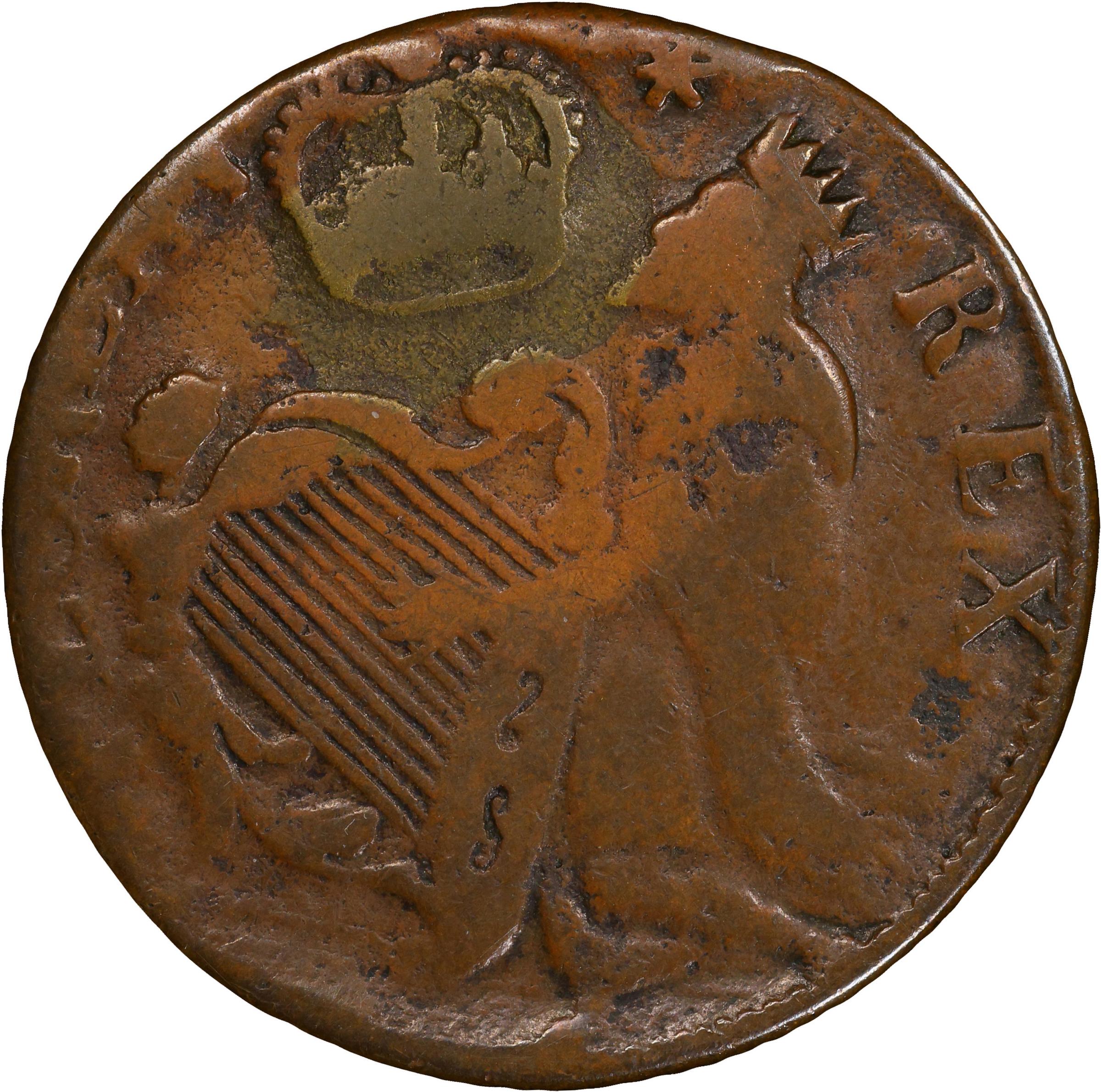 image for: Undated (ca. 1652-1674) St. Patrick Halfpenny. Martin 1-B, W-11540. Rarity-4. Large Letters. Fine-12 (PCGS).