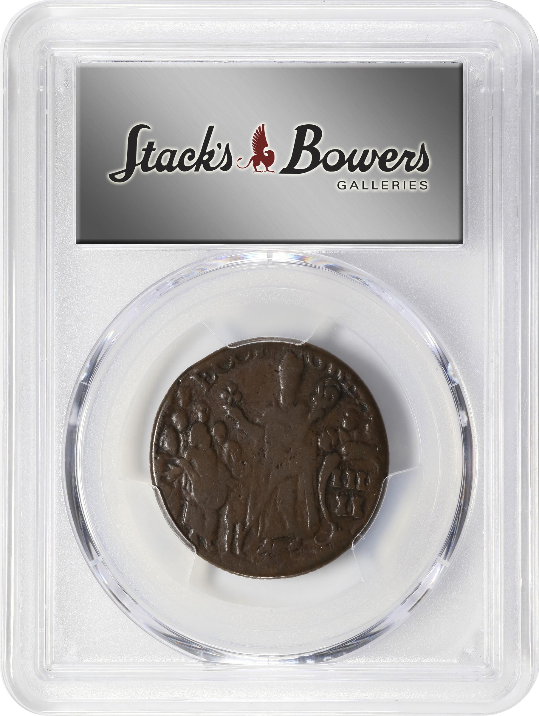 image for: Undated (ca. 1652-1674) St. Patrick Halfpenny. Martin 1-B, W-11540. Rarity-4. Large Letters. Fine-12 (PCGS).