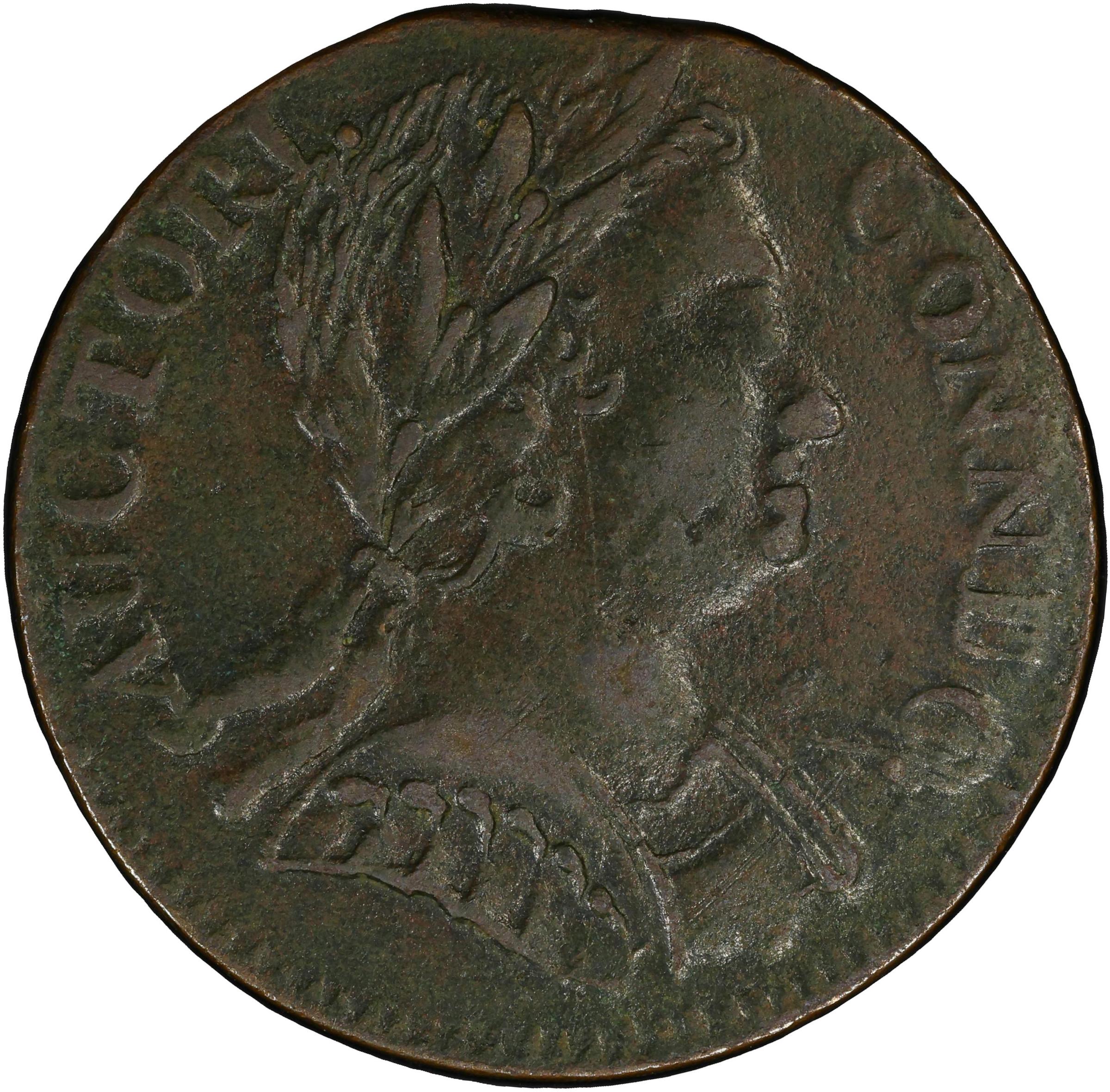 image for: 1785 Connecticut Copper. Miller 1-E, W-2300. Rarity-4. Bust Right. EF-40 (PCGS).