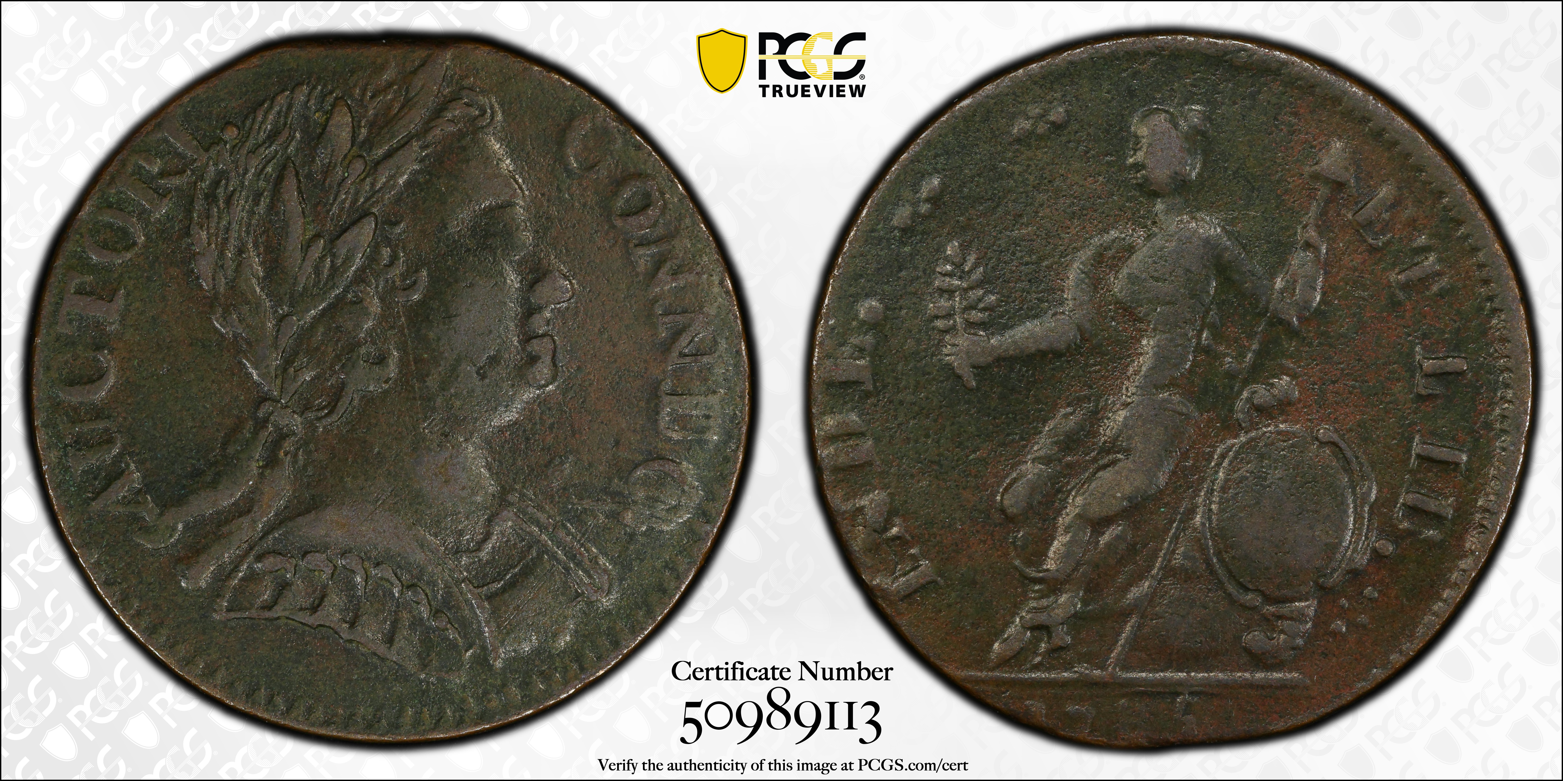 image for: 1785 Connecticut Copper. Miller 1-E, W-2300. Rarity-4. Bust Right. EF-40 (PCGS).
