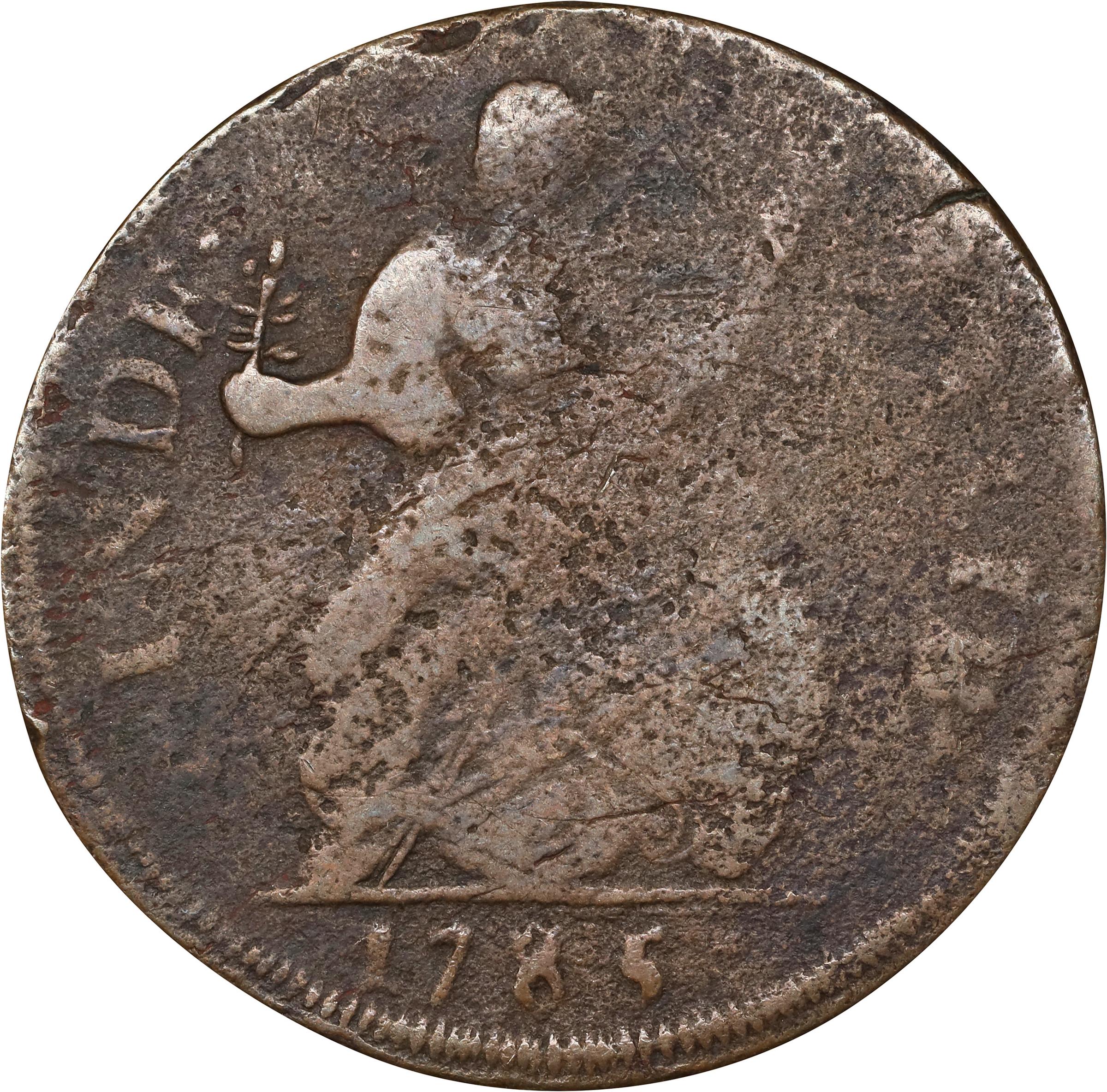 image for: 1785 Connecticut Copper. Miller 2-A.4, W-2310. Rarity-5. Bust Right, Roman Head. Very Good.