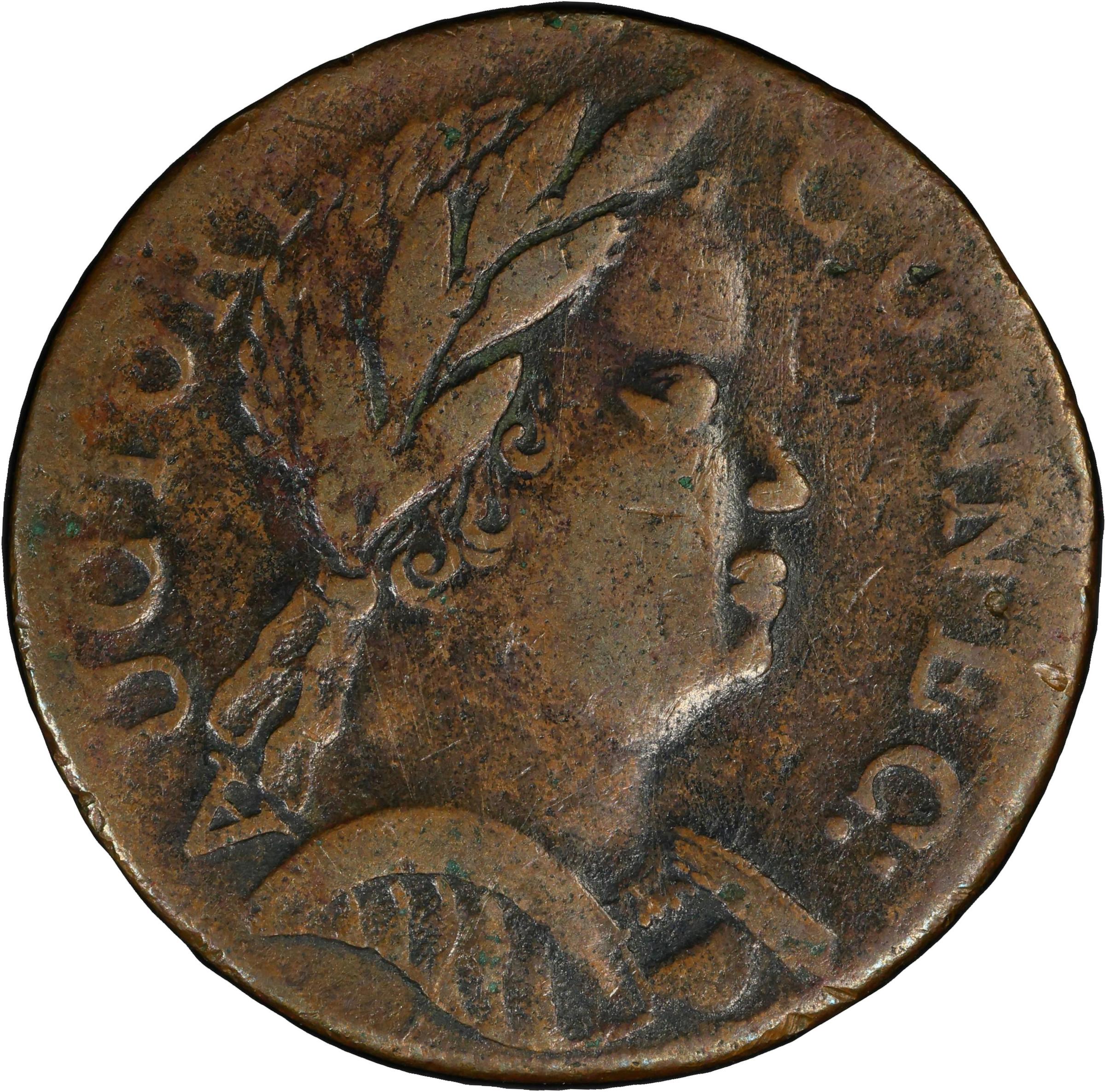 image for: 1785 Connecticut Copper. Miller-4.1-F.4, W-2355. Rarity-1. Bust Right, African Head. VF-30 (PCGS).
