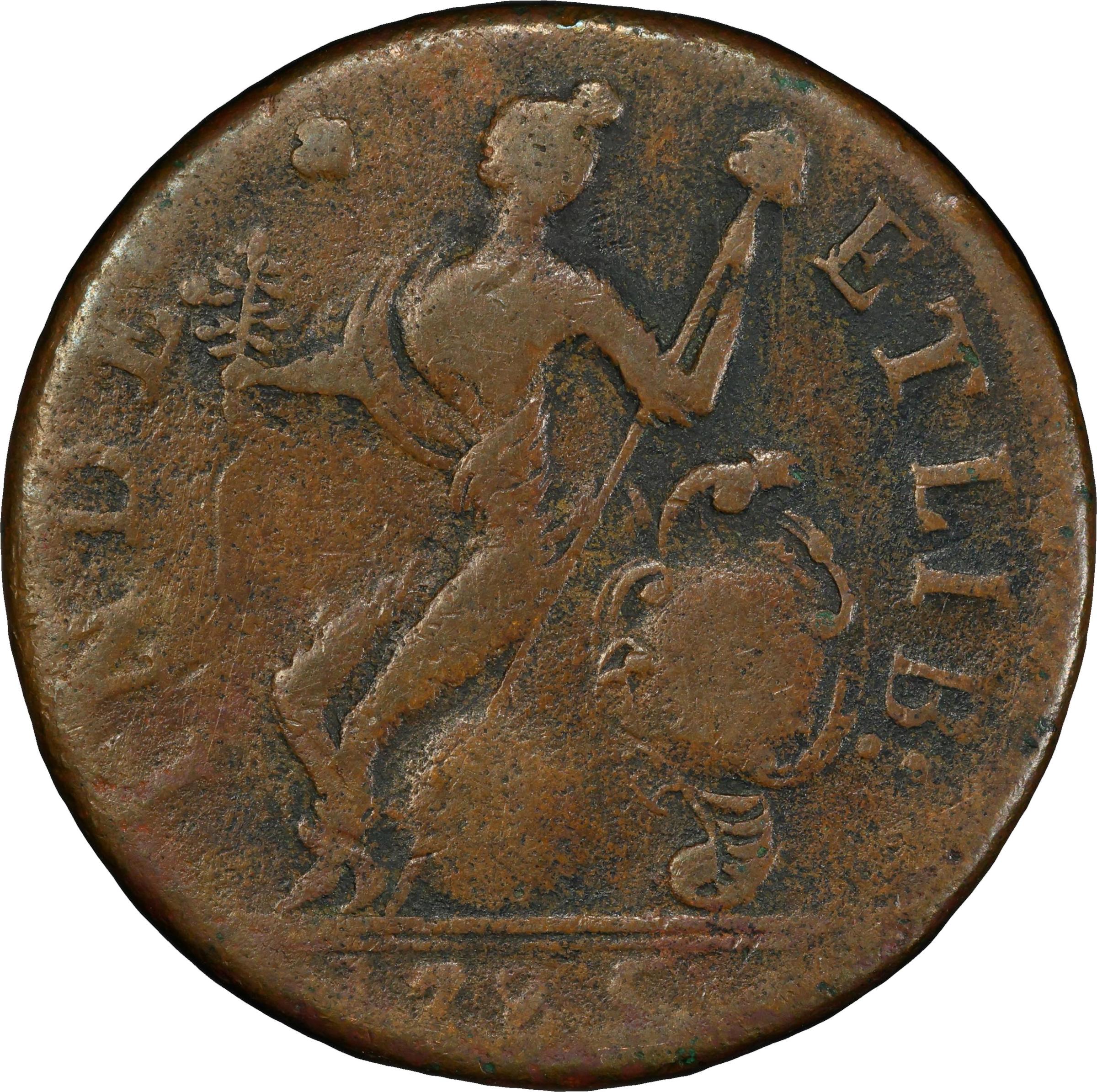 image for: 1785 Connecticut Copper. Miller-4.1-F.4, W-2355. Rarity-1. Bust Right, African Head. VF-30 (PCGS).