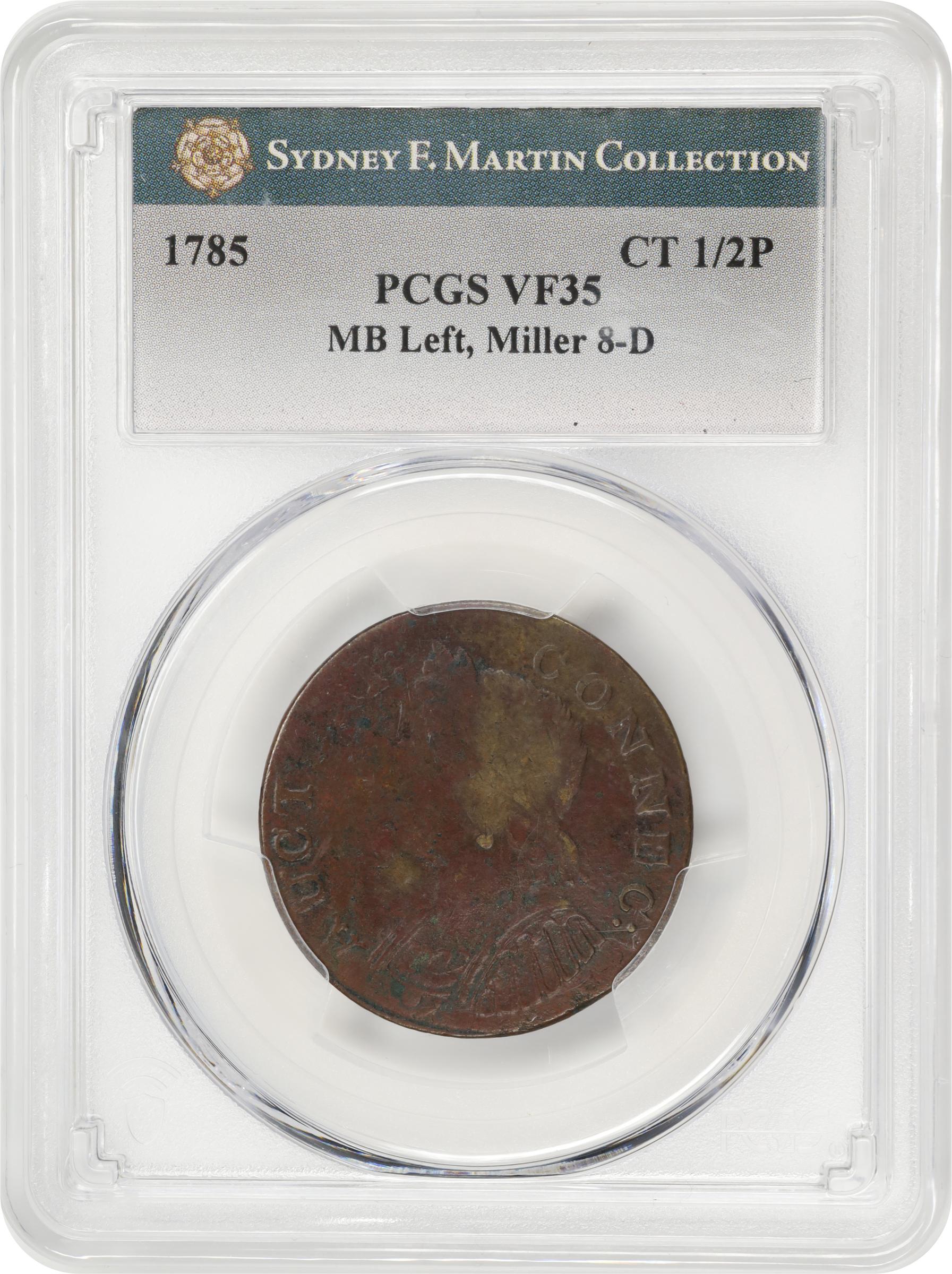 image for: 1785 Connecticut Copper. Miller 8-D, W-2455. Rarity-5+. Bust Left. VF-35 (PCGS).