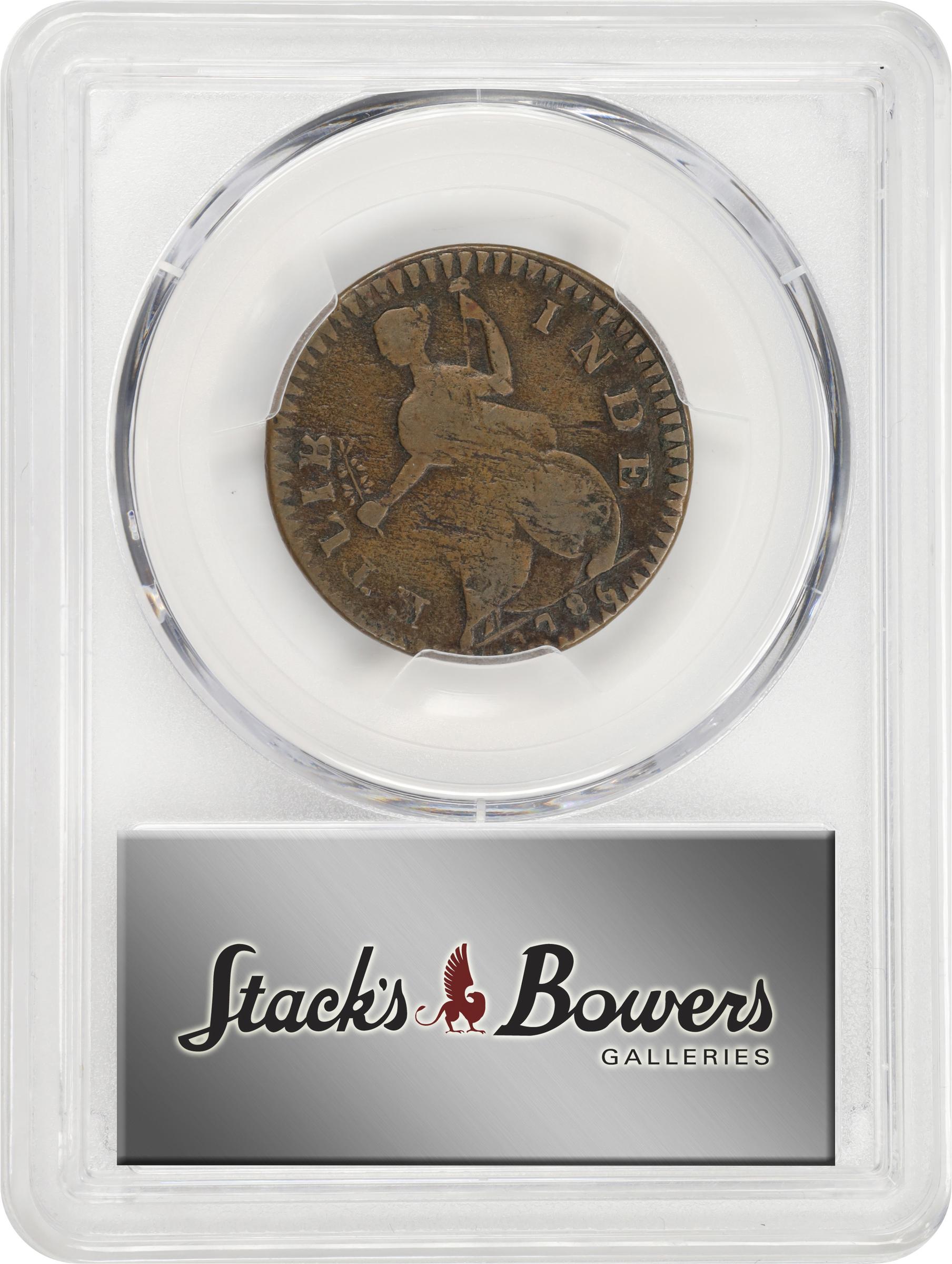 image for: 1786 Connecticut Copper. Miller 1-A, W-2460. Rarity-4. Mailed Bust Right, Double Chin, ETLIB INDE. VF-20 (PCGS).
