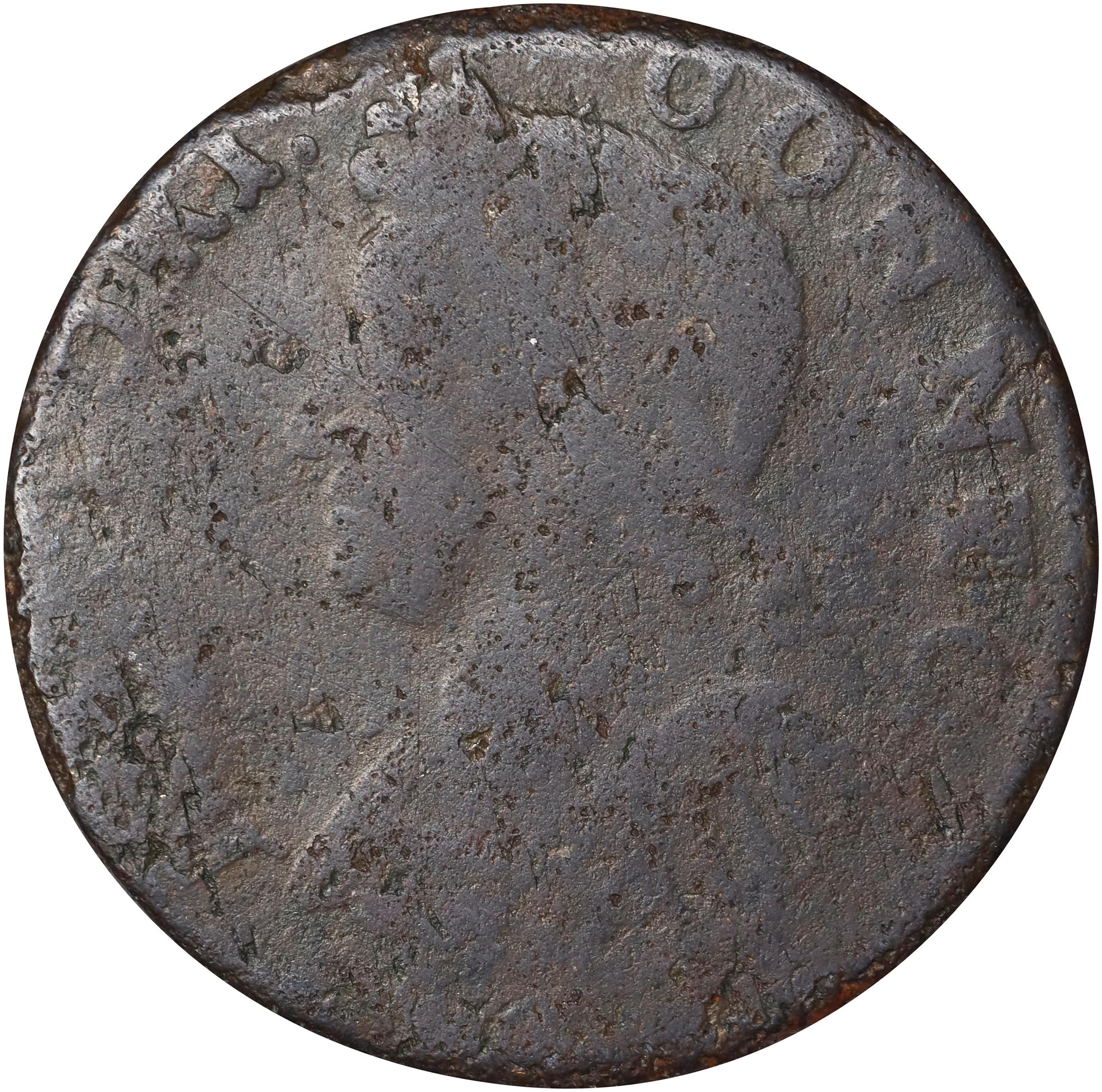 image for: 1786 Connecticut Copper. Miller 5.2-O.2, W-2560. Rarity-5+. Mailed Bust Left. Very Good, Environmental Damage.