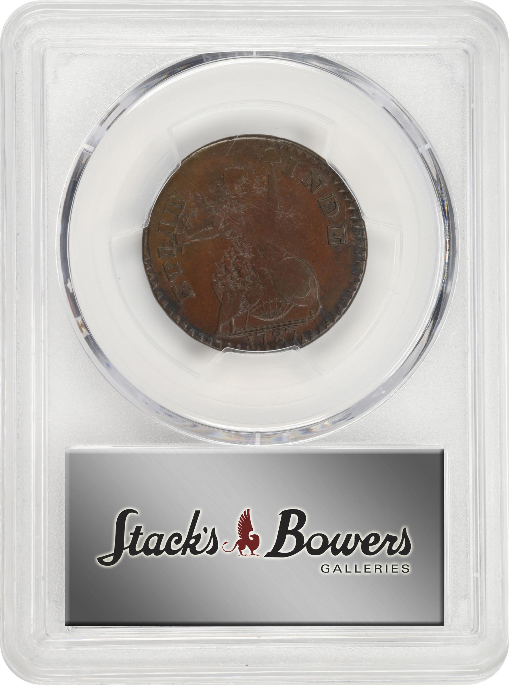 image for: 1787 Connecticut Copper. Miller 1.1-A, W-2700. Rarity-3. Mailed Bust Right, Small Head, ETLIB INDE. VF Details--Scratch (PCGS).