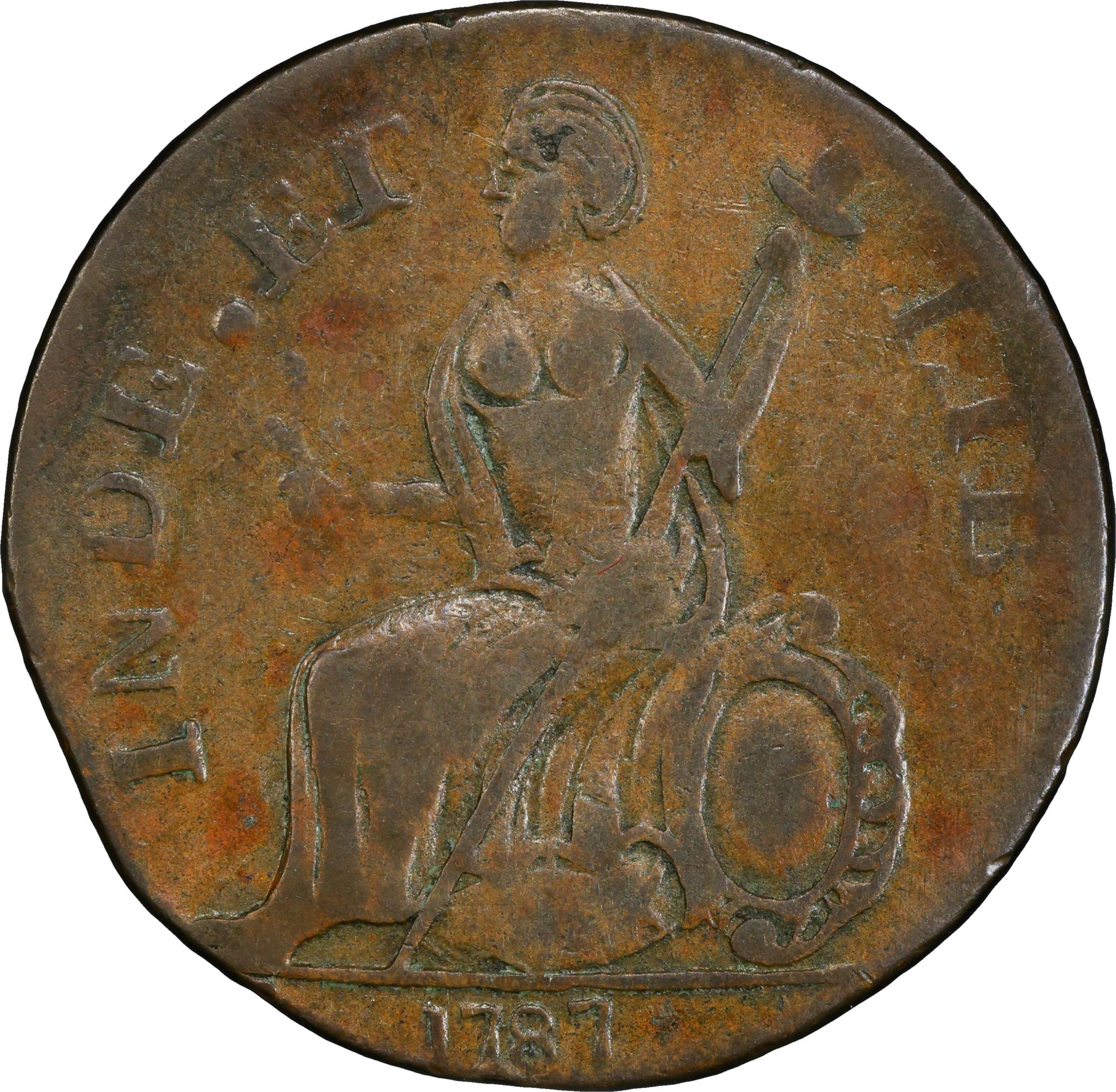 image for: 1787 Connecticut Copper. Miller 1.2-C, W-2720. Rarity-3. Mailed Bust Right, Muttonhead, Topless Liberty. VF-25 (PCGS).