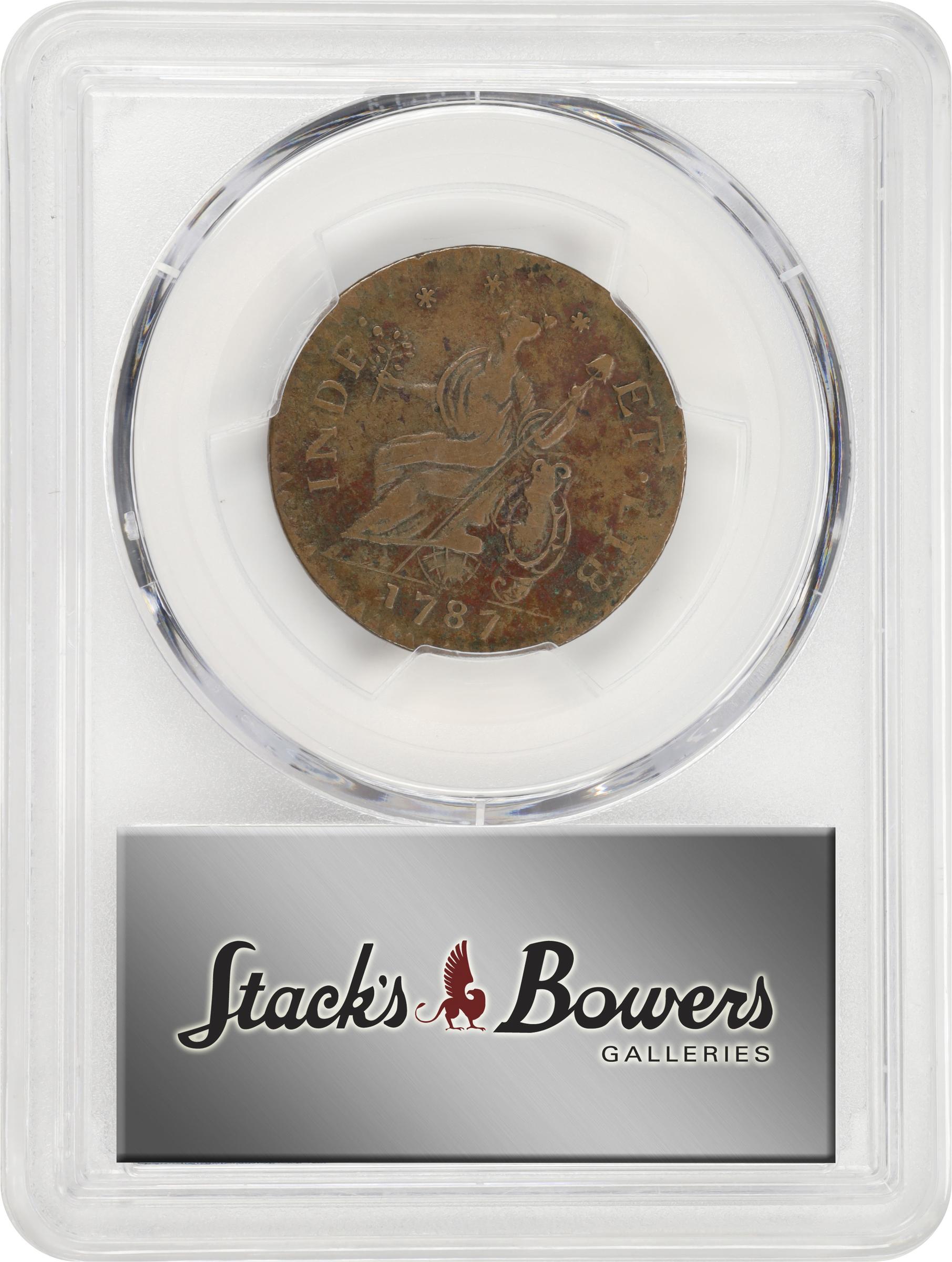 image for: 1787 Connecticut Copper. Miller 6.2-M, W-2825. Rarity-5-. Mailed Bust Left, Second Laughing Head. EF-45 (PCGS). Inked Attribution.