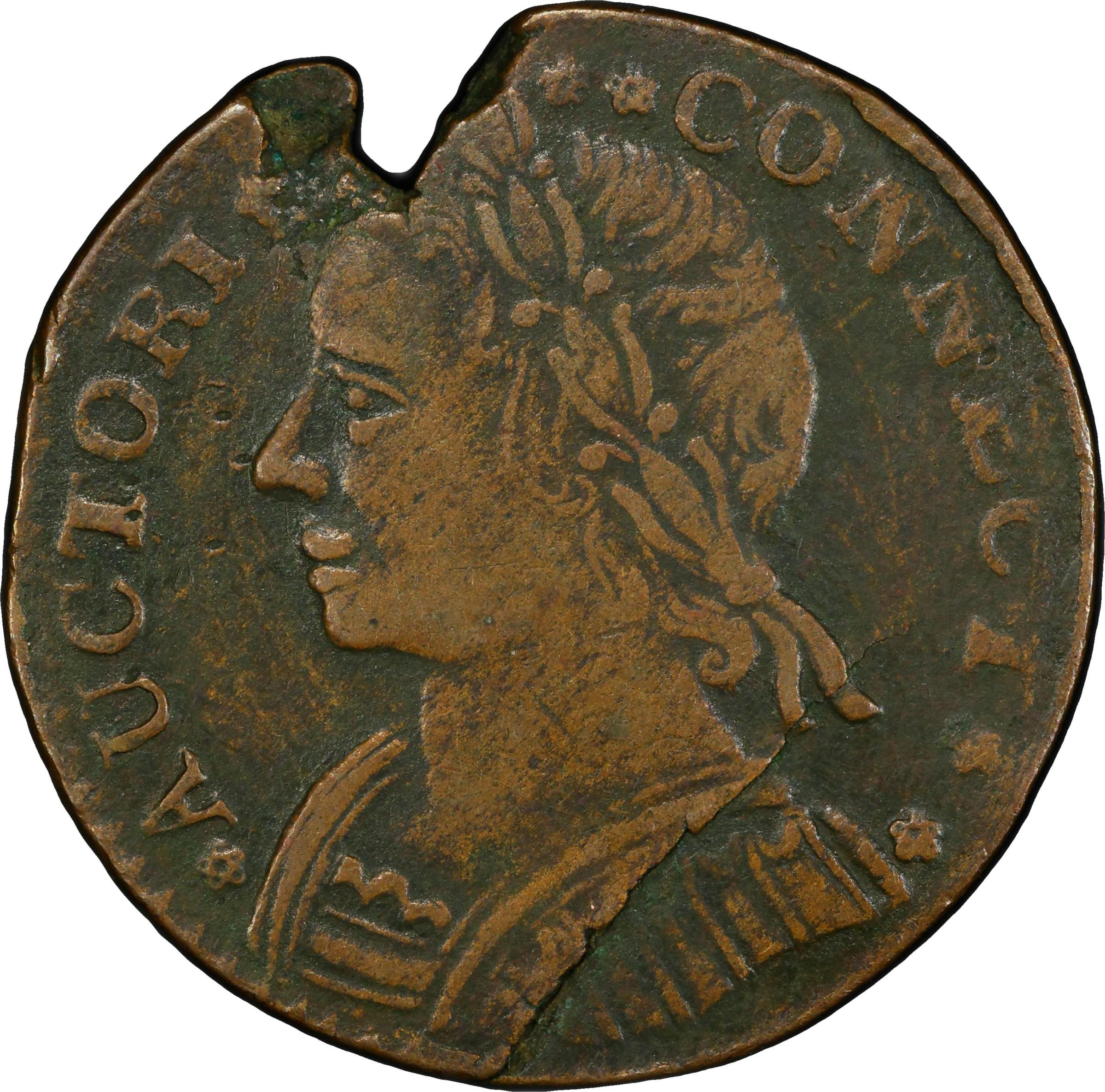 image for: 1787 Connecticut Copper. Miller 15-F, W-2900. Rarity-3. Mailed Bust Left, CONNECT. EF Details--Planchet Flaw (PCGS).