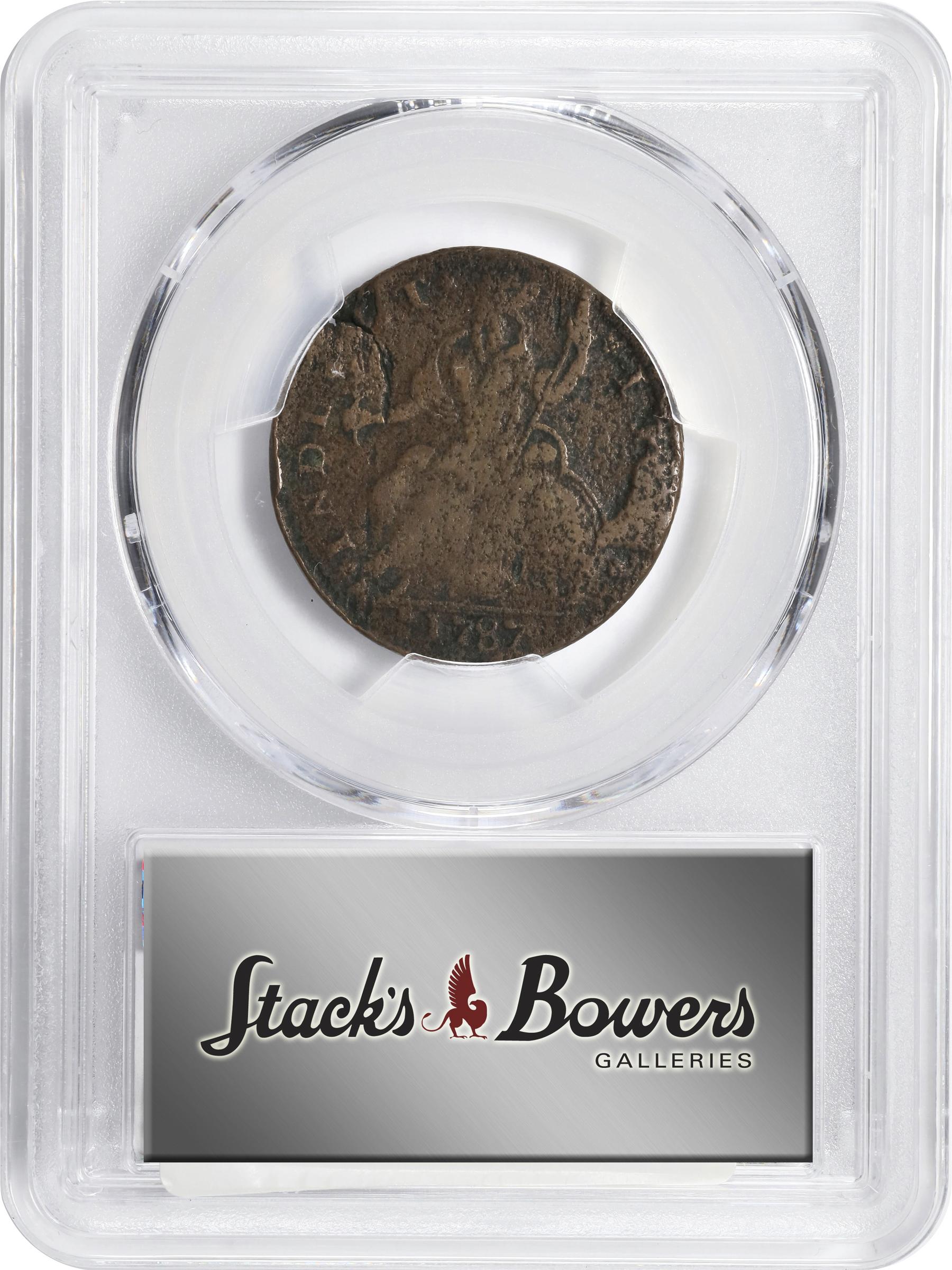 image for: 1787 Connecticut Copper. Miller 15-S, W-2915. Rarity-5+. Mailed Bust Left, CONNECT, INDL. VF Details--Environmental Damage (PCGS).