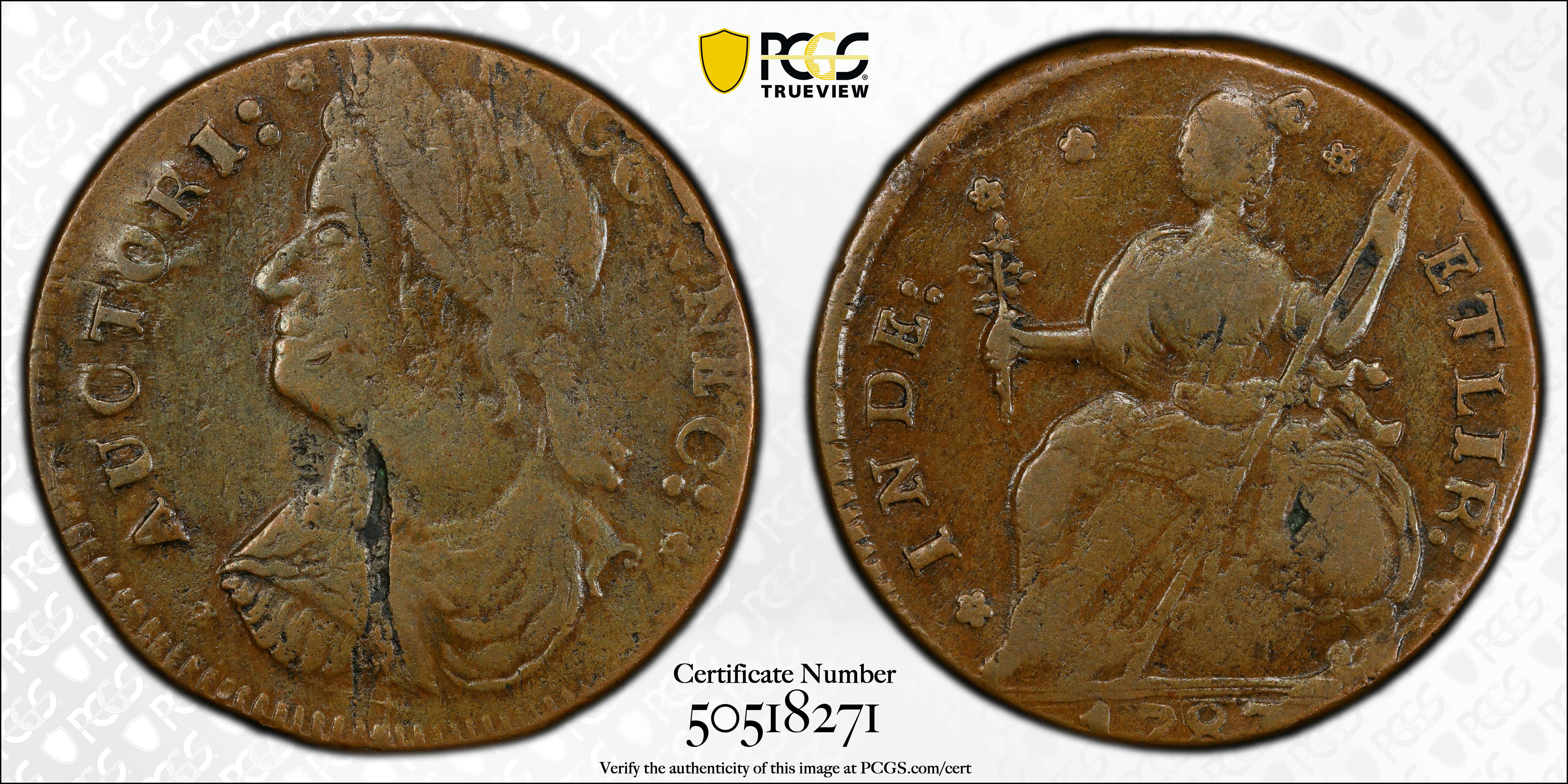 image for: 1787 Connecticut Copper. Miller 33.17-gg.2, W-3635. Rarity-5. Draped Bust Left, ETLIR. VF-25 (PCGS).