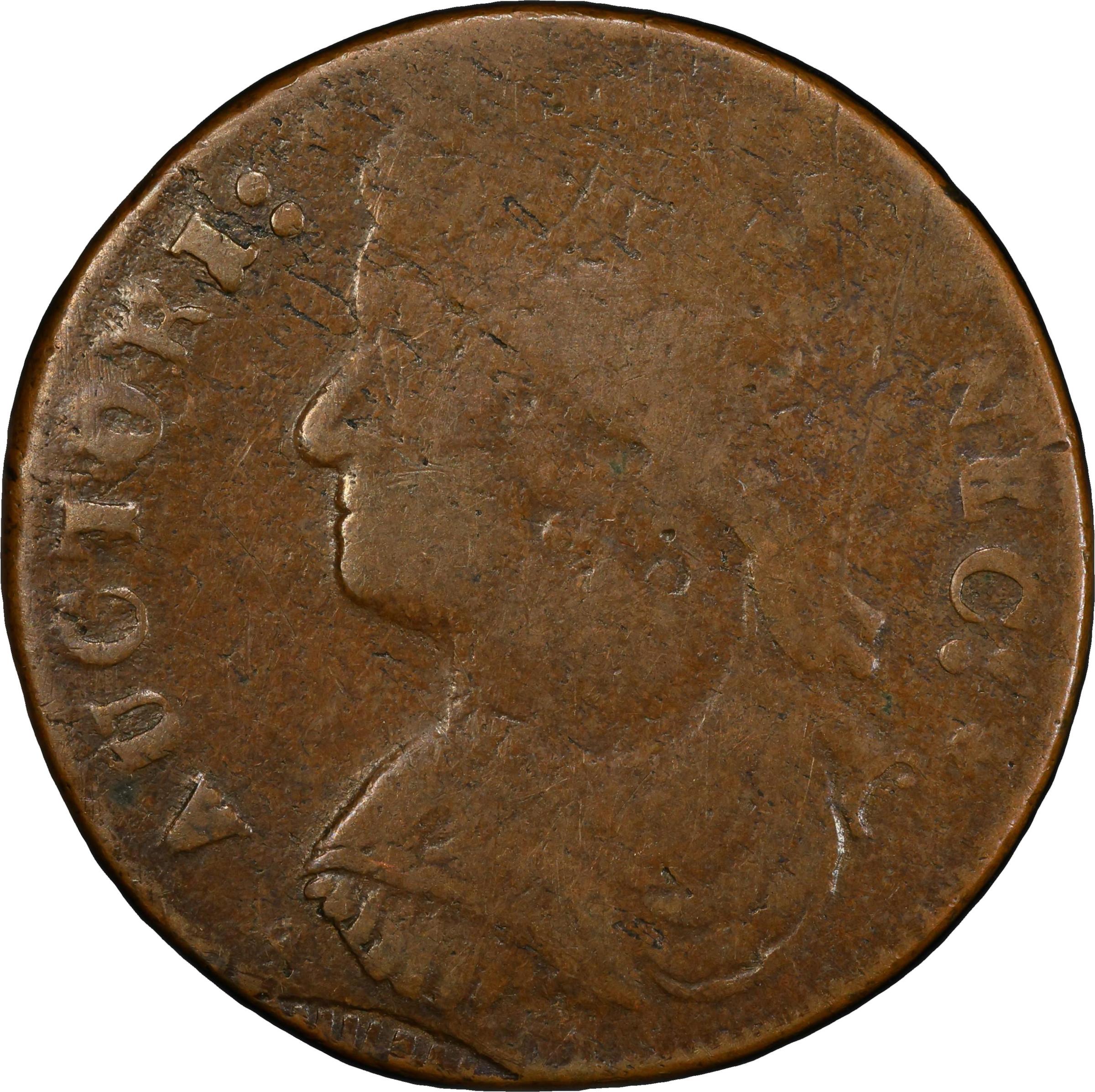 image for: 1787 Connecticut Copper. Miller 33.17-gg.2, W-3635. Rarity-5. Draped Bust Left, ETLIR. Double Struck. Fine-12 (PCGS).