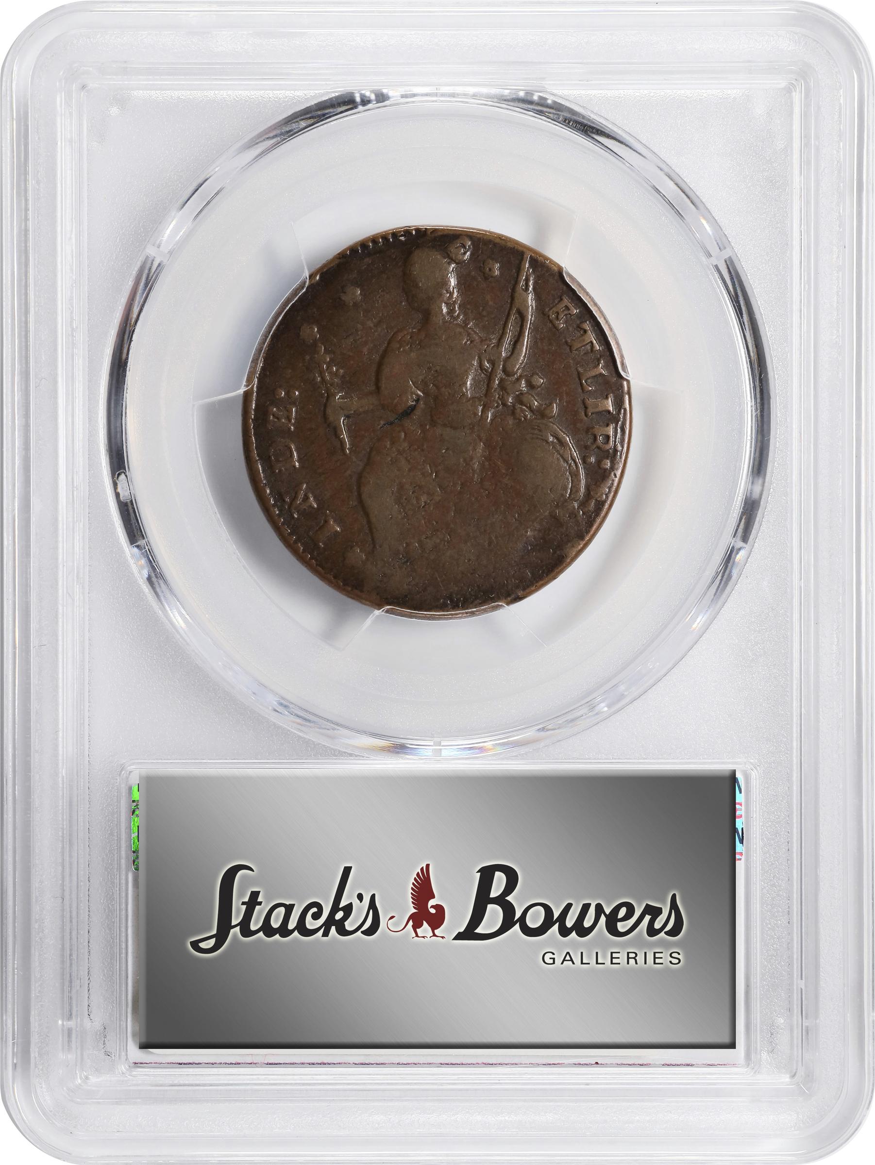image for: 1787 Connecticut Copper. Miller 33.17-gg.2, W-3635. Rarity-5. Draped Bust Left, ETLIR. Double Struck. Fine-12 (PCGS).