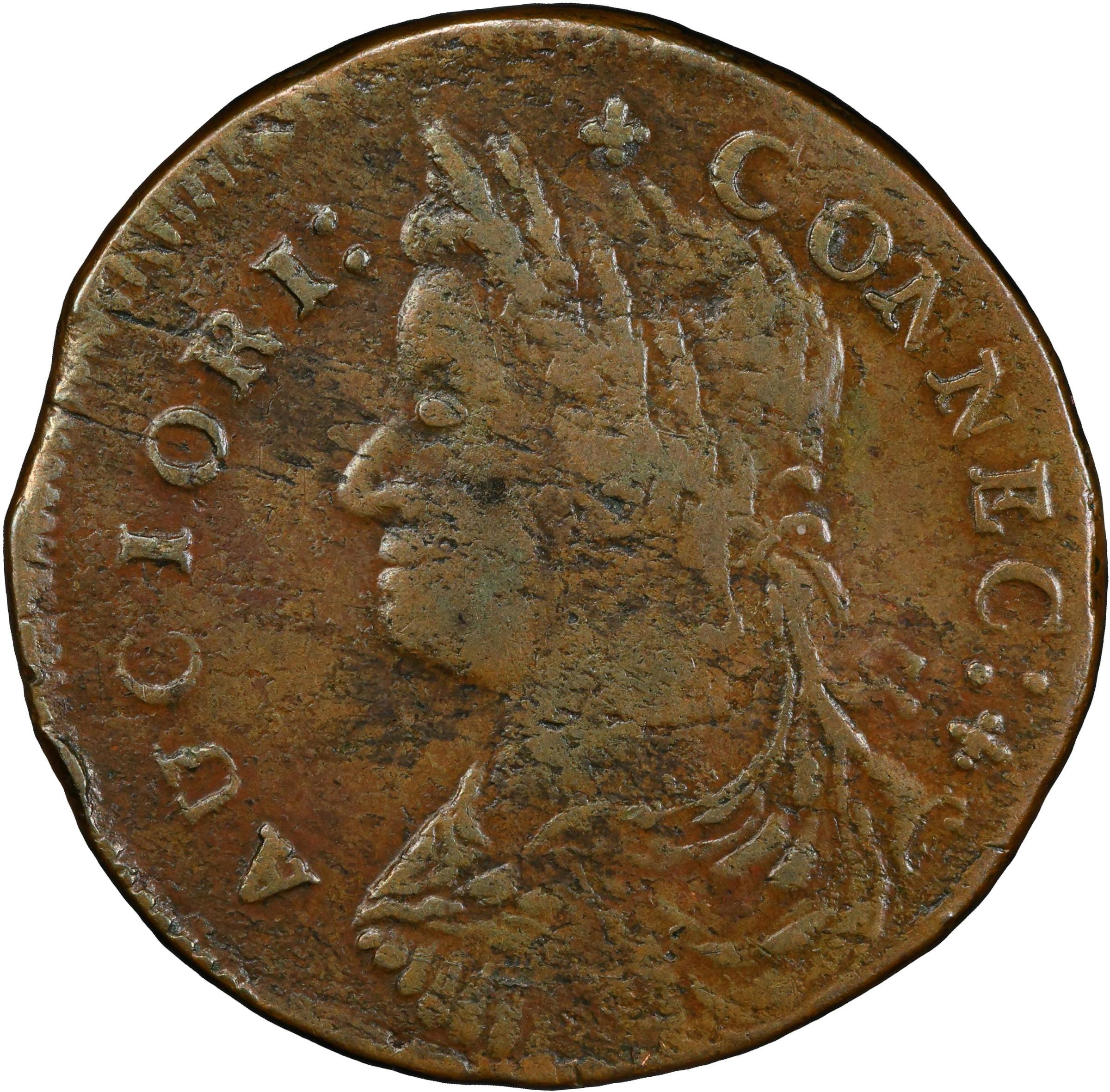 image for: 1787 Connecticut Copper. Miller 38-l.2, W-4200. Rarity-4. Draped Bust Left, AUCIORI. EF-40 (PCGS).
