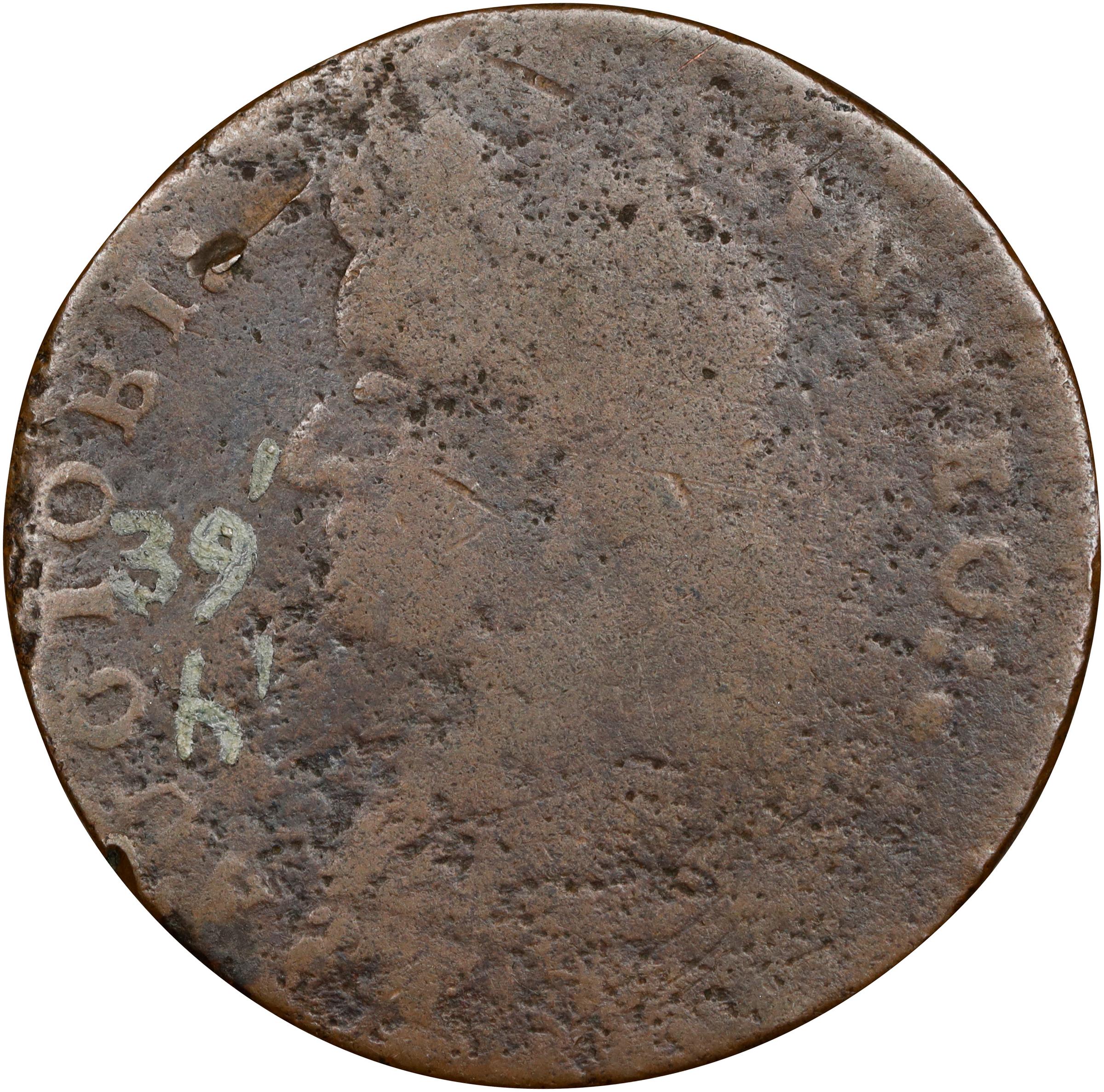 image for: 1787 Connecticut Copper. Miller 39.1-h.1, W-4210. Rarity-5. Draped Bust Left, AUCTOBI. Good. Inked Attribution.