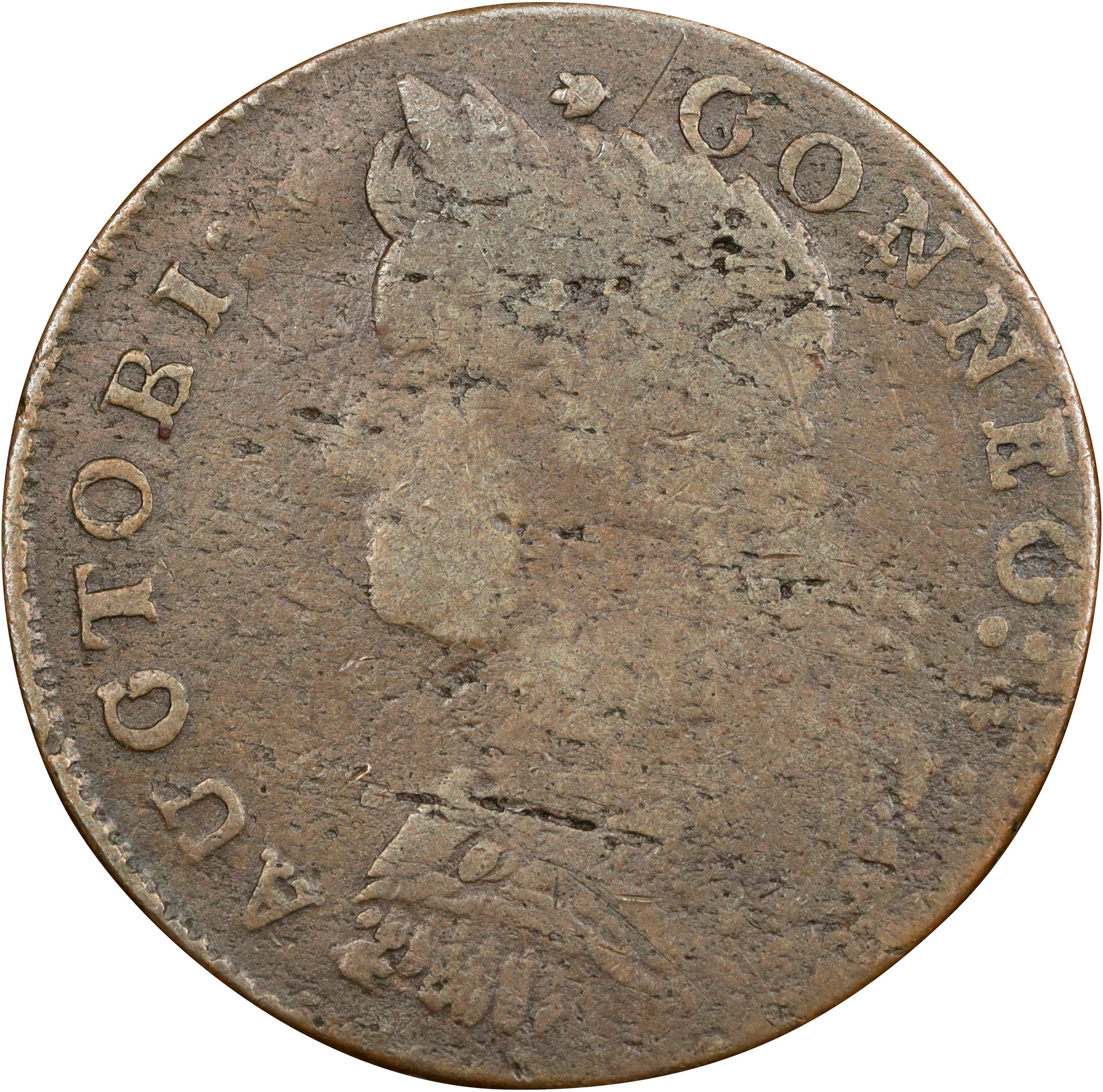 image for: 1787 Connecticut Copper. Miller 39.1-ff.2, W-4215. Rarity-5+. Draped Bust Left, AUCTOBI / ETLIR. Fine.